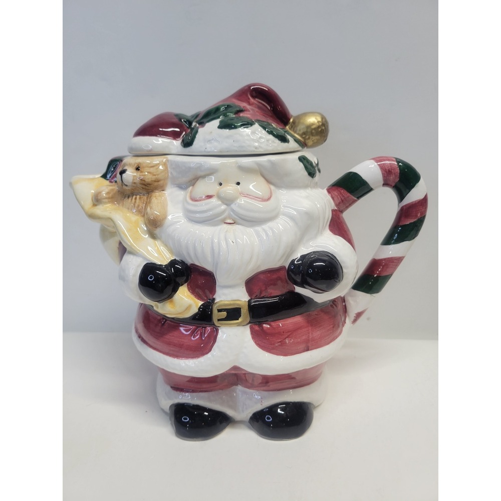 Santa Claus‎ Teddy Bear Gift Bag Candy Cane Handle Ceramic Teapot cookie jar